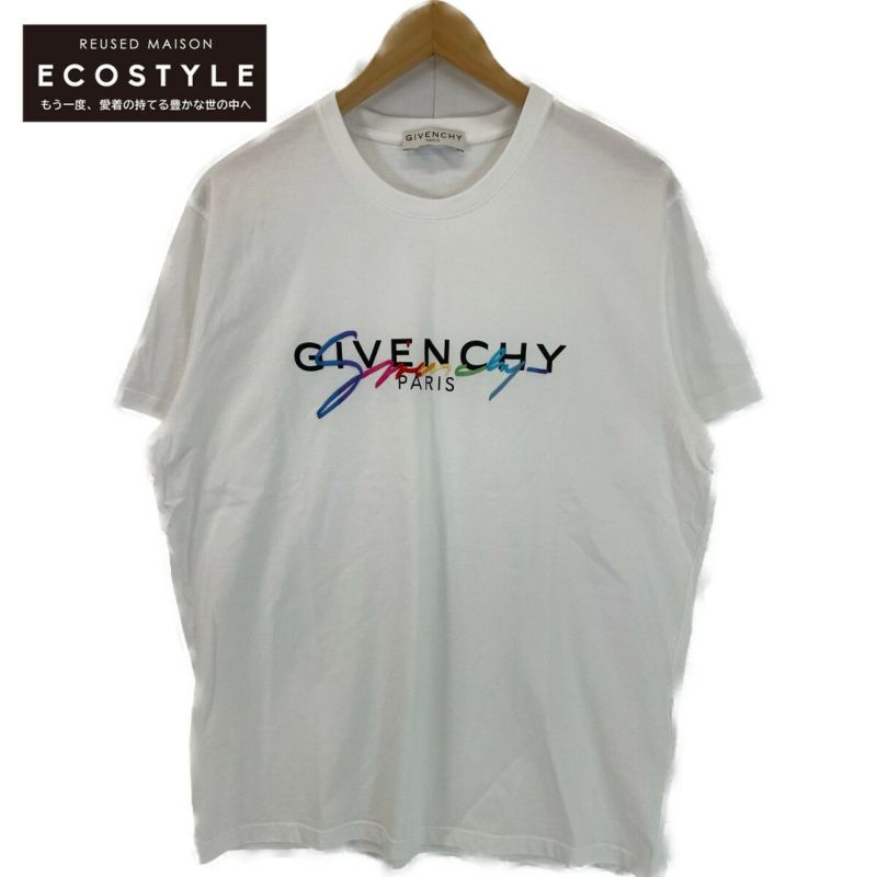 GIVENCHY ジバンシィ ﾎﾜｲﾄ BM70RL3002 ﾚｲﾝﾎﾞｰ ｼｸﾞﾈﾁｬｰ ﾛｺﾞ Tｼｬﾂ M ｜ブランド古着の販売 「エコスタイル」